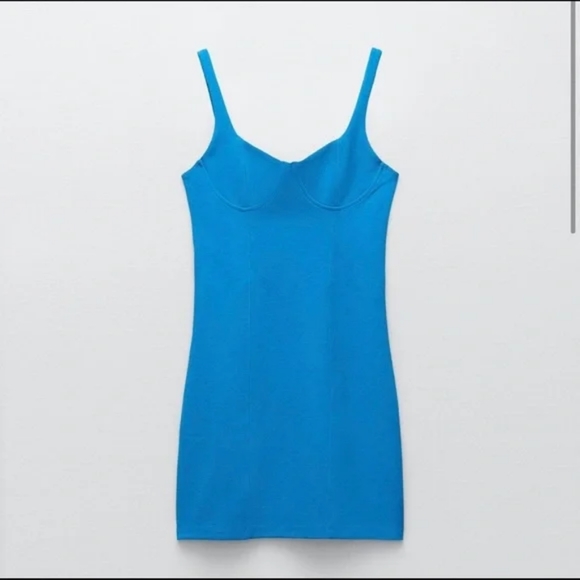 Blue Corset Bustier Mini Dress Medium Bodycon Stretch By Zara - Picture 3 of 12